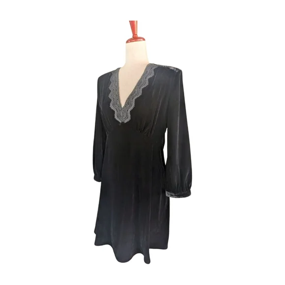 NWT THE KOOPLES Black Velvet Lace Collar Mini Dress Size FR2/US6